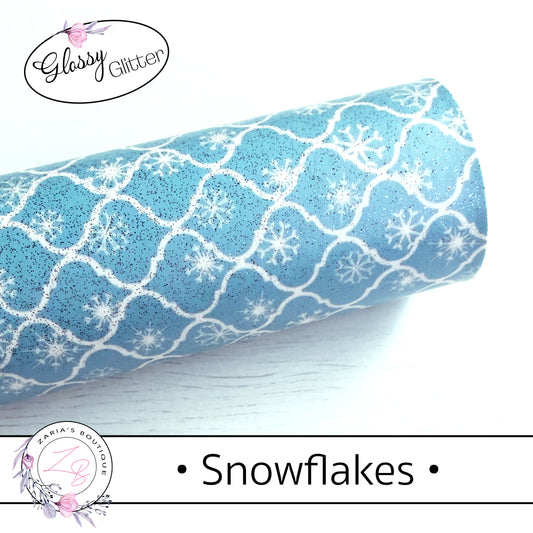 ⋅ Snowflakes ⋅ Smooth Glossy Glitter Faux Leather