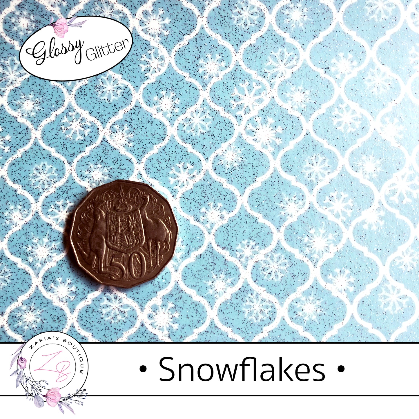 ⋅ Snowflakes ⋅ Smooth Glossy Glitter Faux Leather