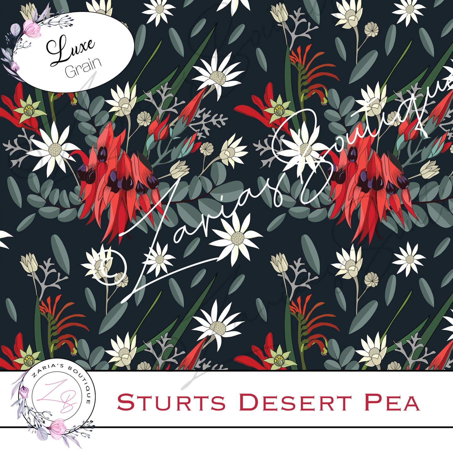 ⋅  Australian Flora ⋅ Sturts Desert Pea⋅ Custom Luxe Vegan Faux Leather ⋅ Sheets or Rolls! ⋅