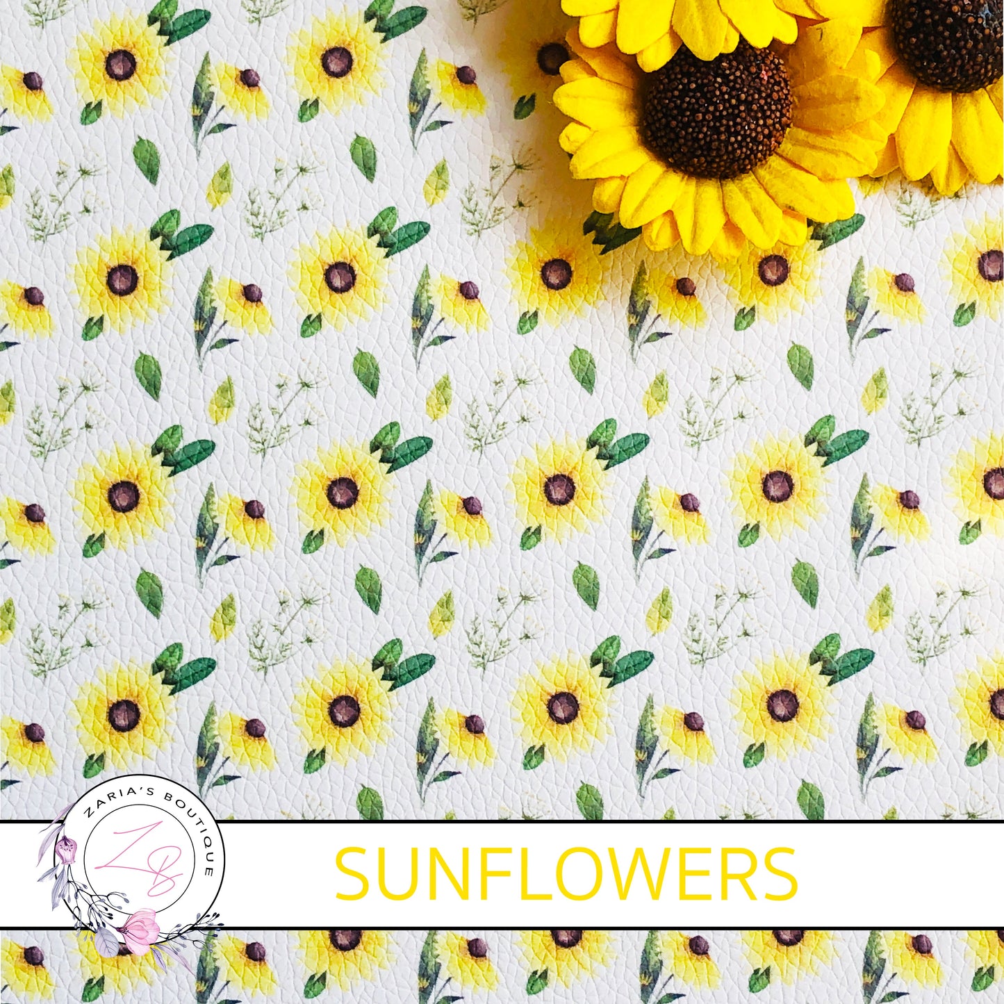 ⋅ Sunflower Meadow ⋅ Premium Custom Printed Floral Vegan Faux Leather ⋅