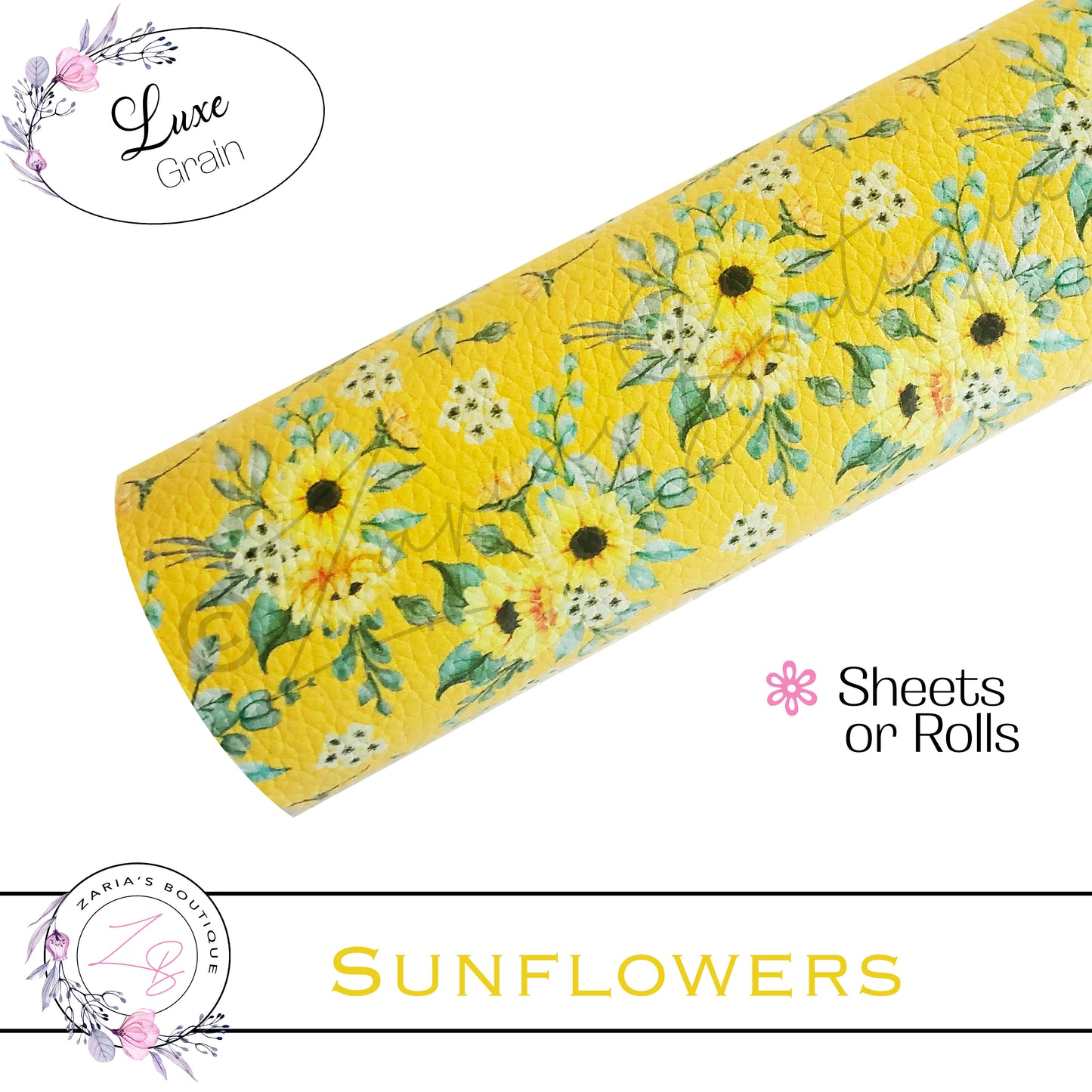 ⋅ Sunflowers ⋅ Custom Vegan Faux Leather ⋅ Sheets Or Rolls!