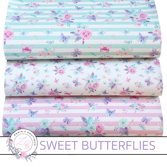 Custom Sweet Butterfly Floral Stripe Vegan Faux Leather Designer Multi-Pack or Single Sheets