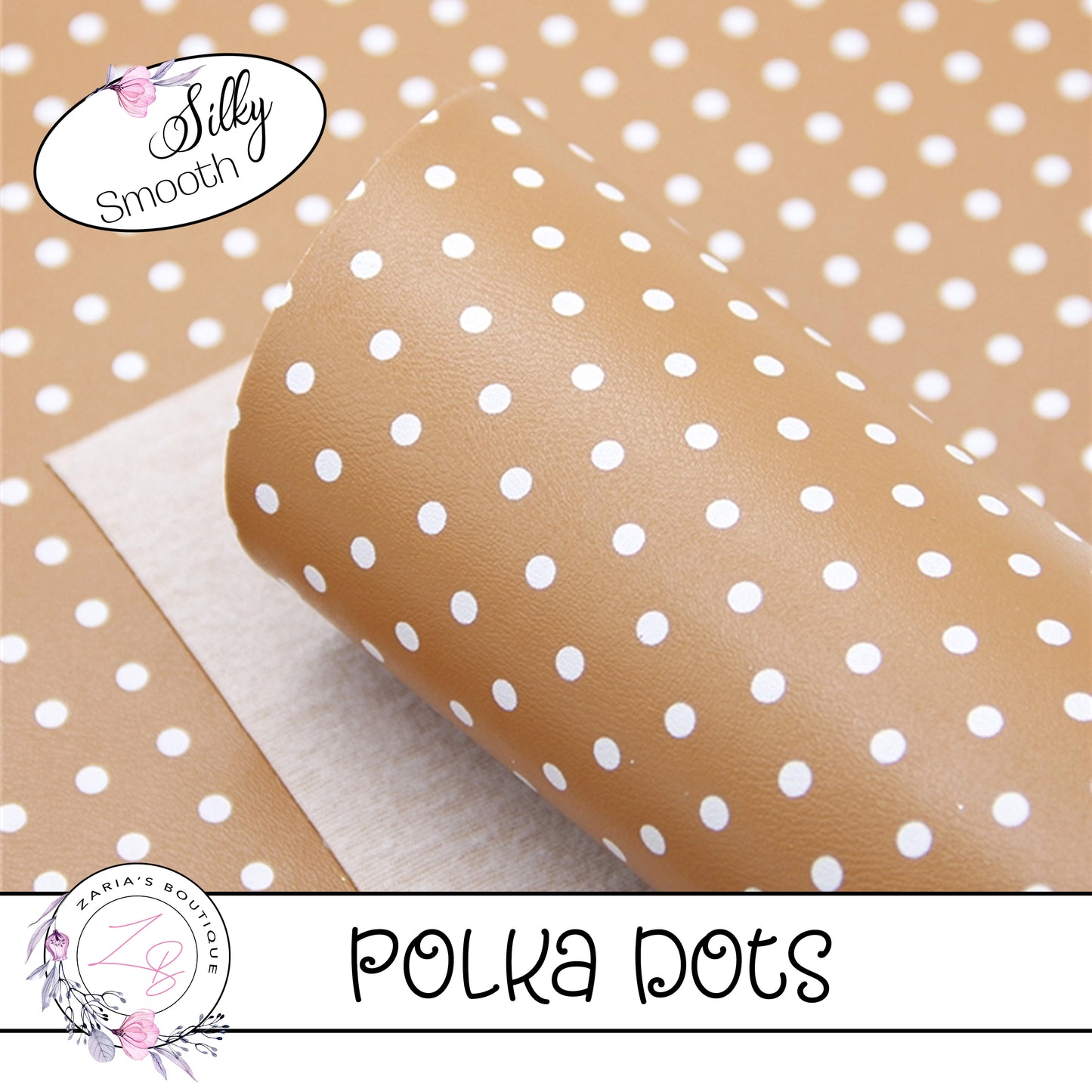 ⋅ Tan & White Polka Dots ⋅ Smooth Vegan Faux Leather