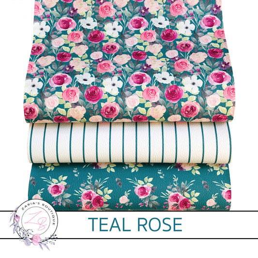 Custom Teal Rose Blooms Vegan Faux Leather Designer Multi-Pack or Single Sheets