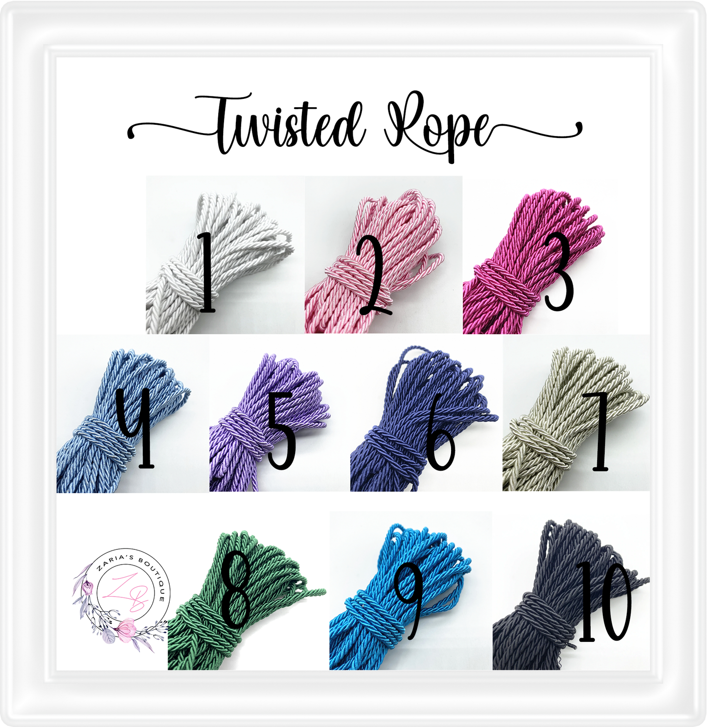 ⋅ Twisted Rope ⋅ 10 Colours ⋅ per Yard