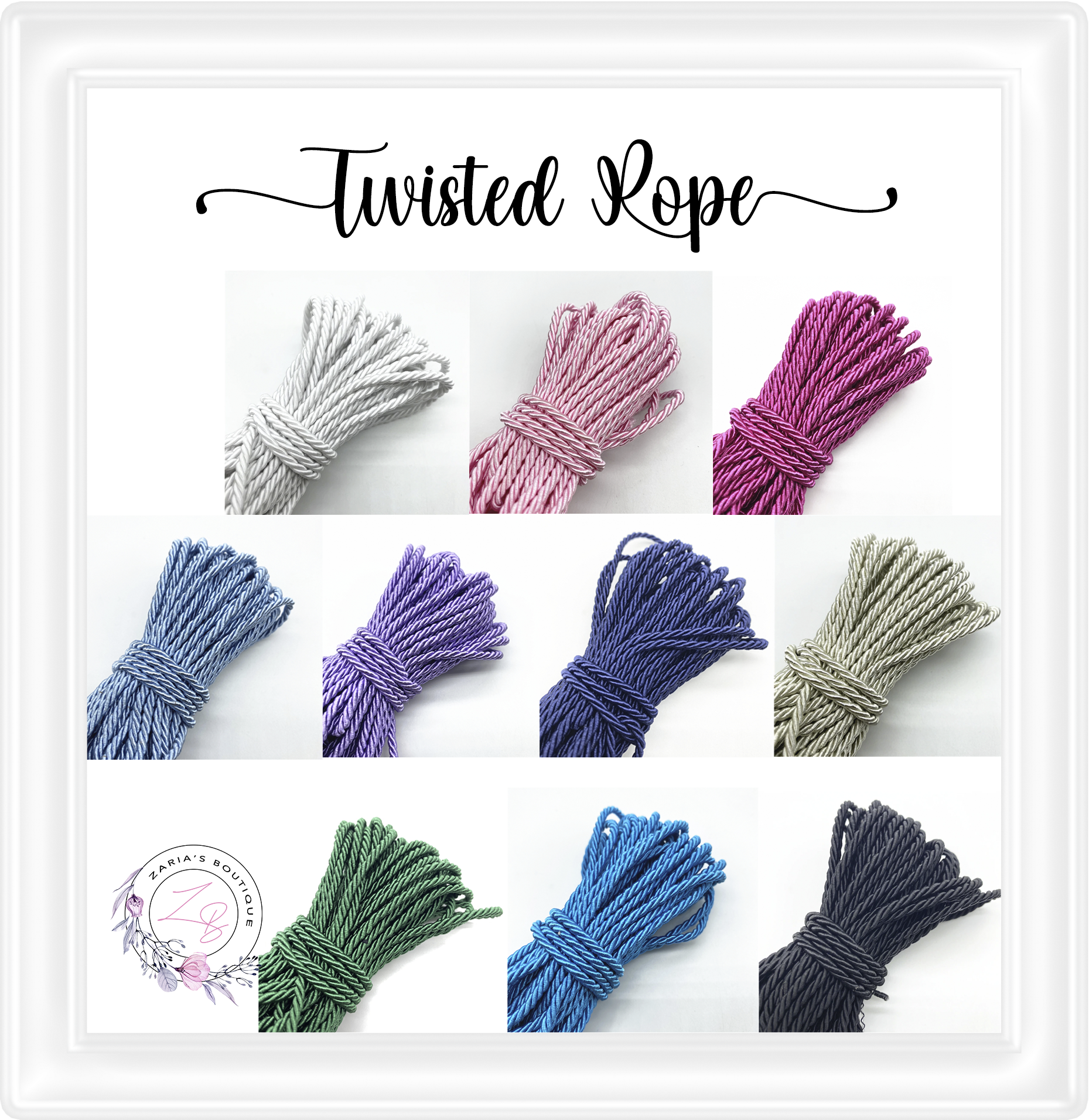 Twised Rope ⋅ Twisted Rope ⋅ 10 Colours ⋅ per Yard – Zaria's Boutique