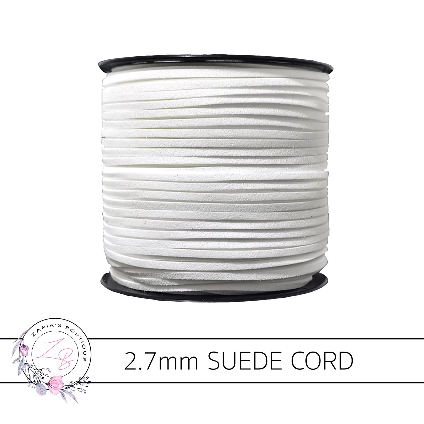 Faux Suede Cord ~ 2.7mm ~ White ~ 5 Metres