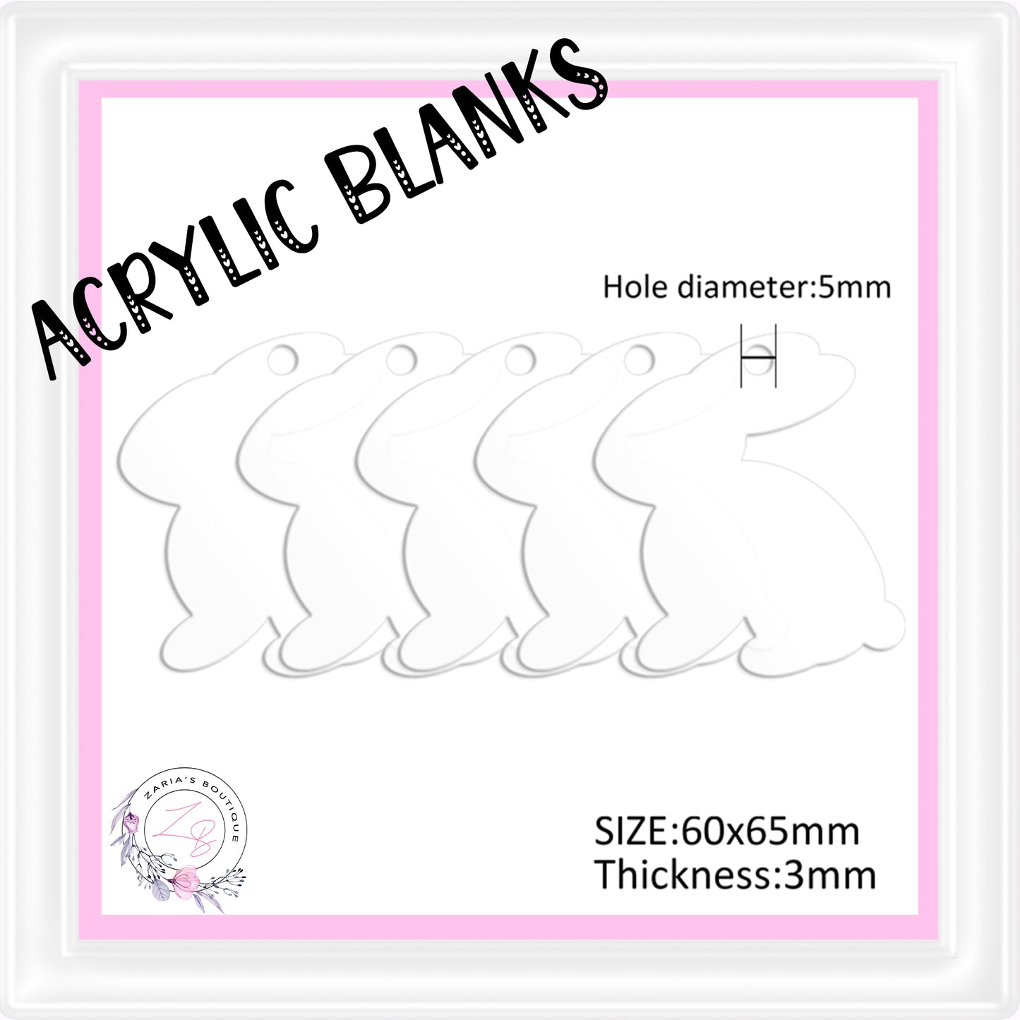 ⋅ Transparent Acrylic Blanks ⋅ Easter Bunny Rabbit ⋅ Ready To Decorate ⋅