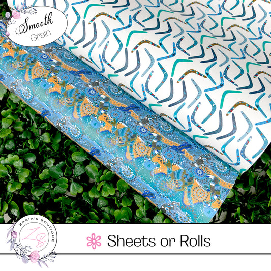 ⋅ Aussie Animals & Boomerangs ⋅ Custom Premium Vegan Faux Leather ⋅ Sheets Bundles or Rolls! ⋅
