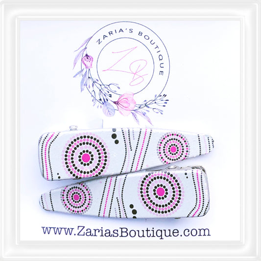 ⋅ EXCLUSIVE ⋅ Australiana Dots ⋅ Pinks On White⋅ Premium Silver Hair Clips ⋅