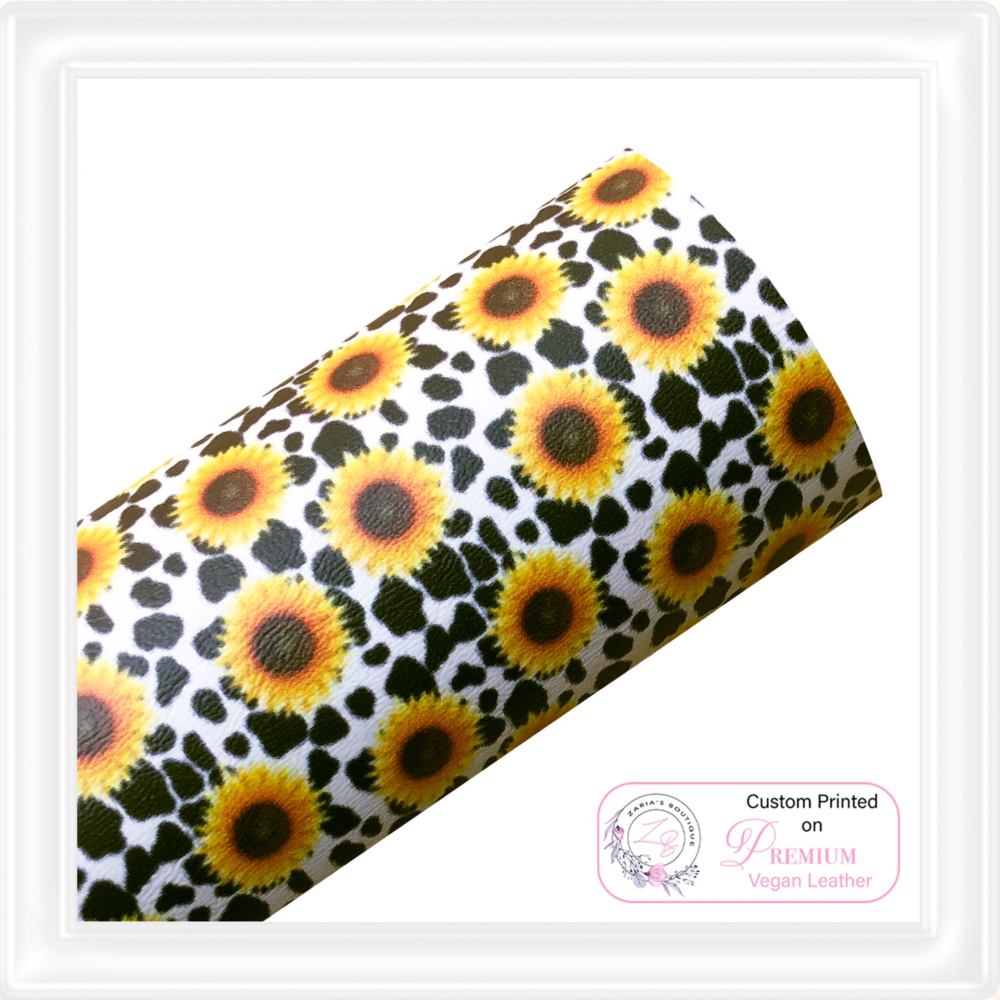 ⋅ Sunflower Cow Hide ⋅ Custom Printed Vegan Faux Leather & Hair Clips ⋅