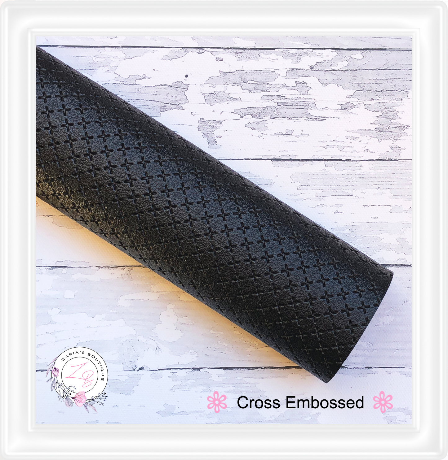 ⋅ Cross Embossed ⋅ Black Textured Vegan Faux Leather ⋅