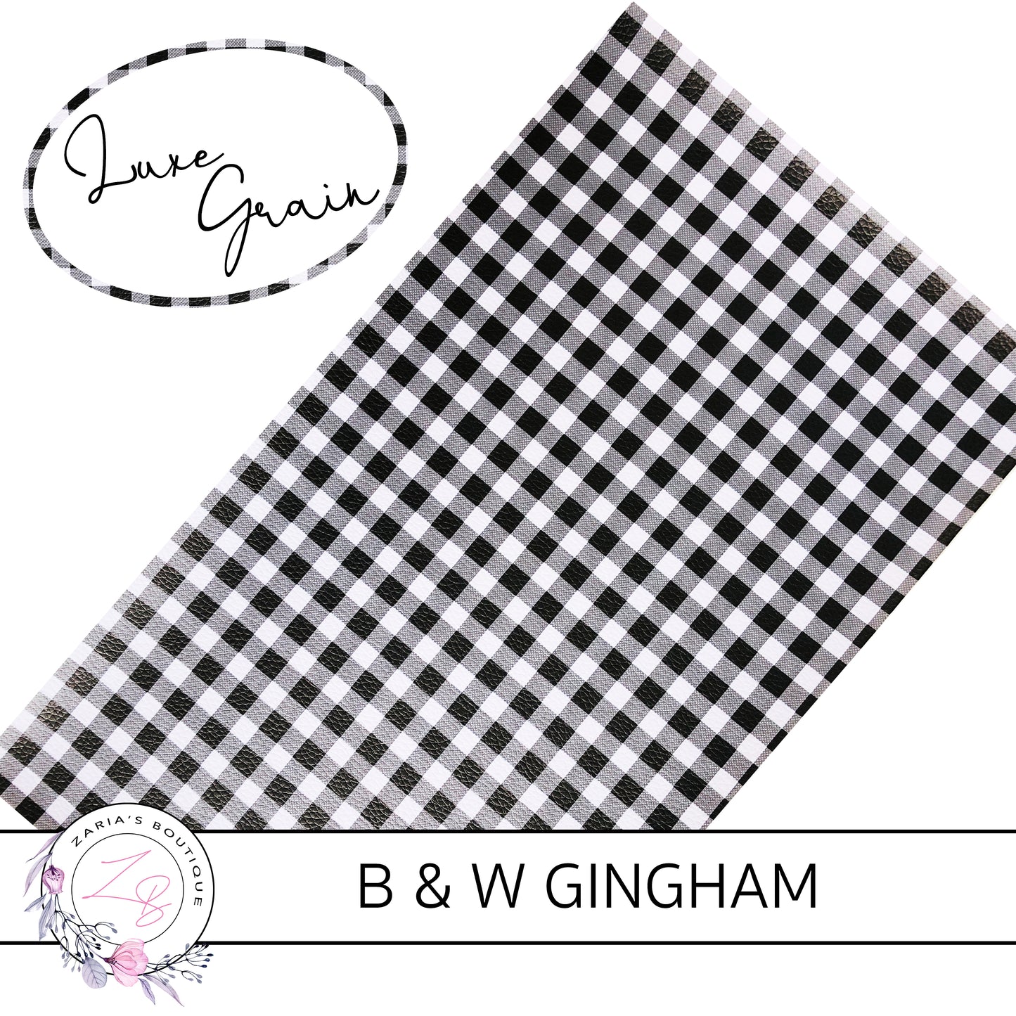 ⋅ Black & White Gingham • B & W Check Litchi Grain Faux Leather