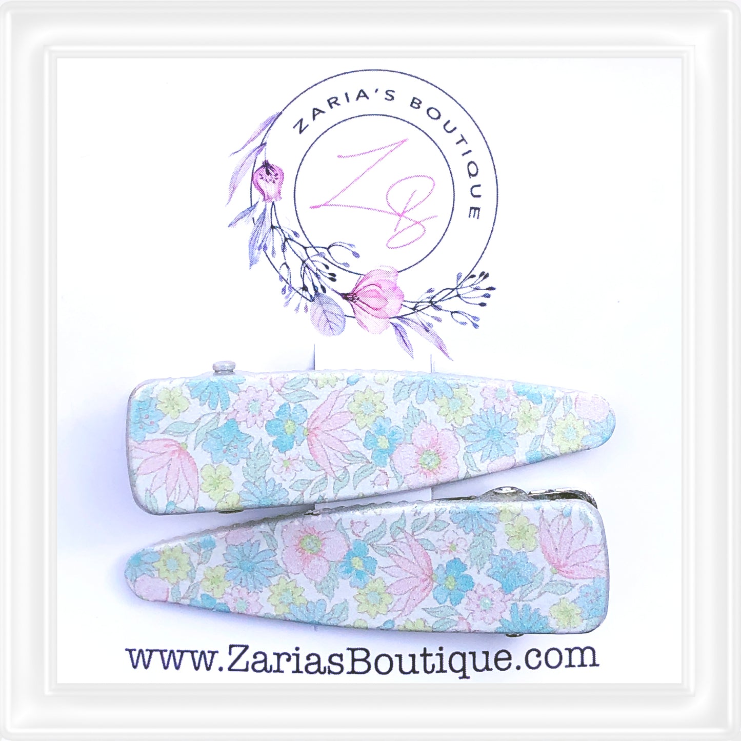 ⋅ EXCLUSIVE ⋅ Ditsy Floral Blue ⋅ Silver ⋅ Premium Hair Clips ⋅