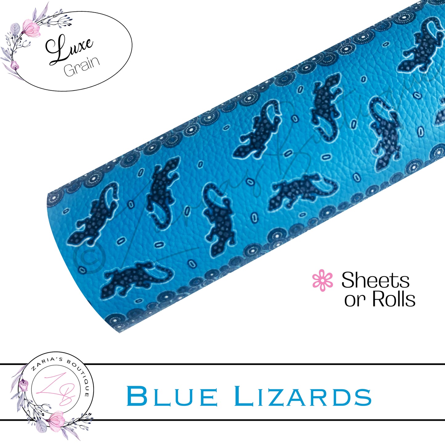 ⋅ Blue Lizards ⋅ Custom Vegan Faux Leather ⋅ Sheets Or Rolls!