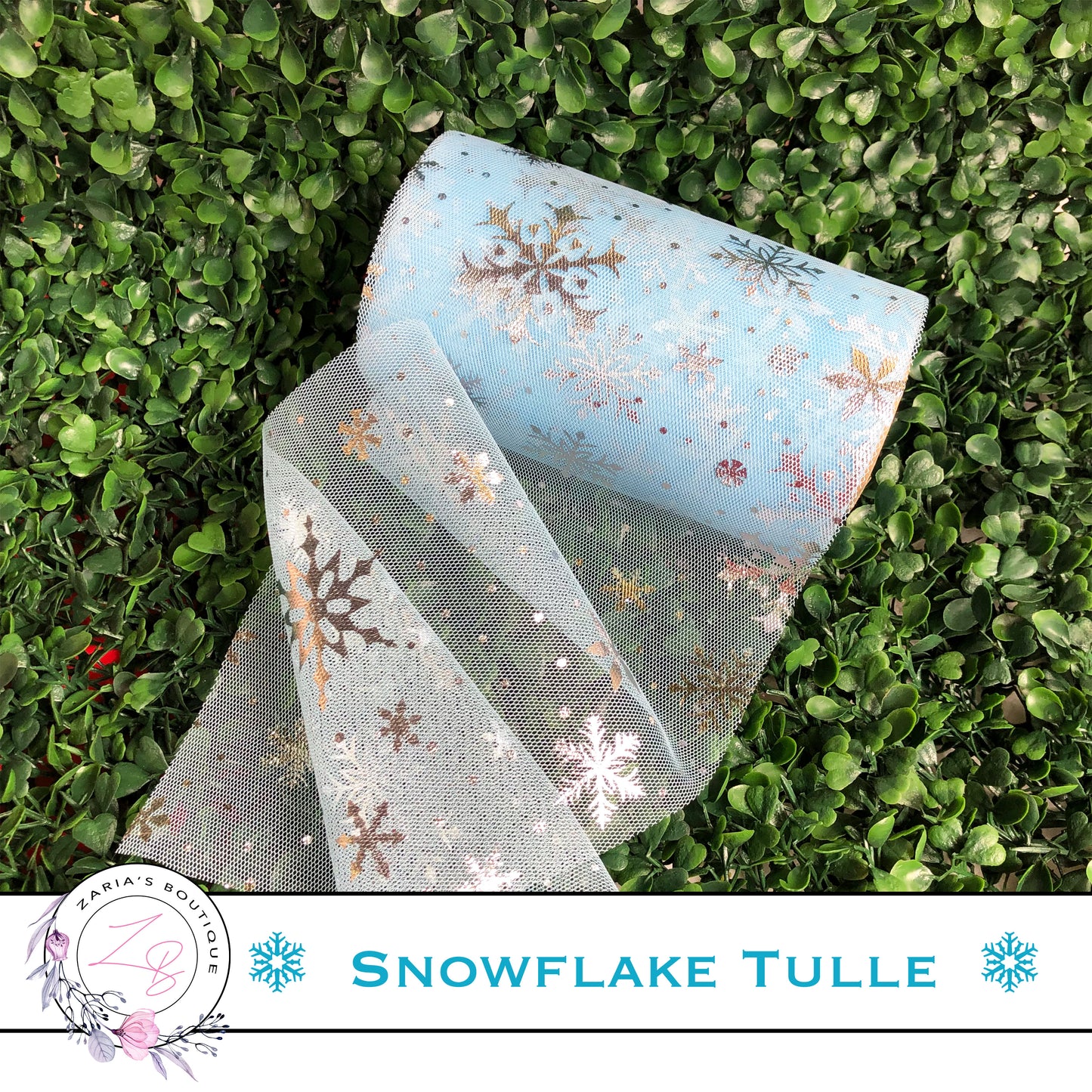 ⋅ Snowflake Tulle ⋅ Blue & Silver Embossed Tulle Fabric ⋅
