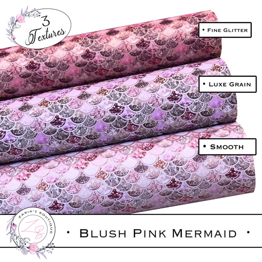 ⋅ Blush Pink Mermaid Scales ⋅ 3 Textures ⋅ Fine Glitter Smooth & Luxe Grain Bow & Earring Leatherette