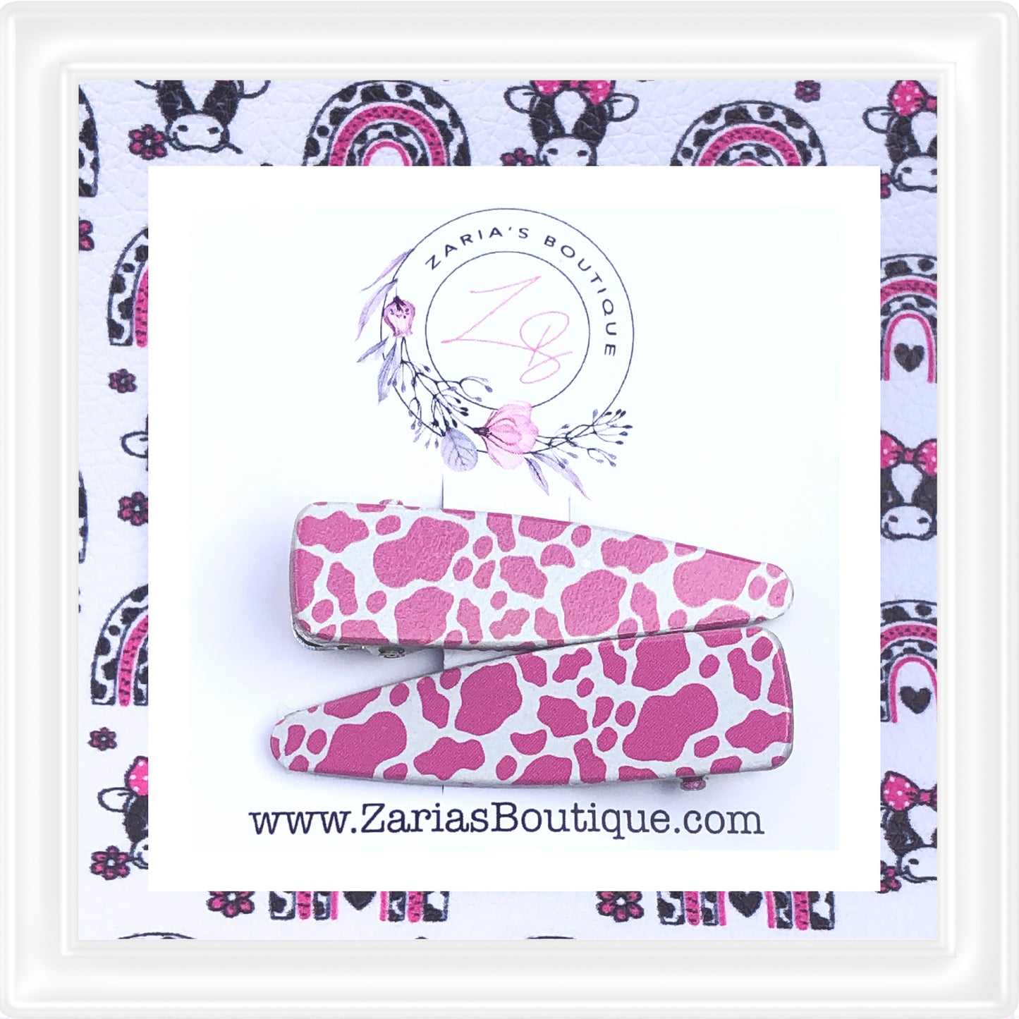 ⋅ EXCLUSIVE ⋅ Pink & White Cow Hide ⋅ Premium Hair Clips
