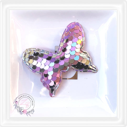 • Sequin Butterflies • Hair Clip & Bow Embellishments • Pastel Rainbow • Per Pair •