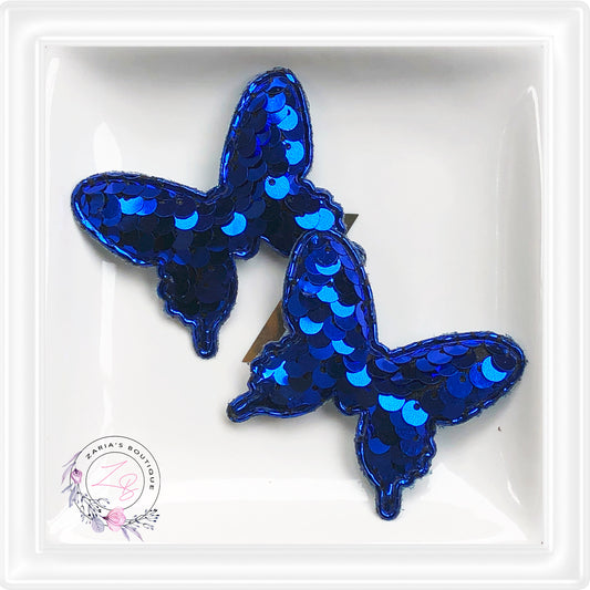 • Sequin Butterflies • Hair Clip & Bow Embellishments • Royal Blue • Per Pair •