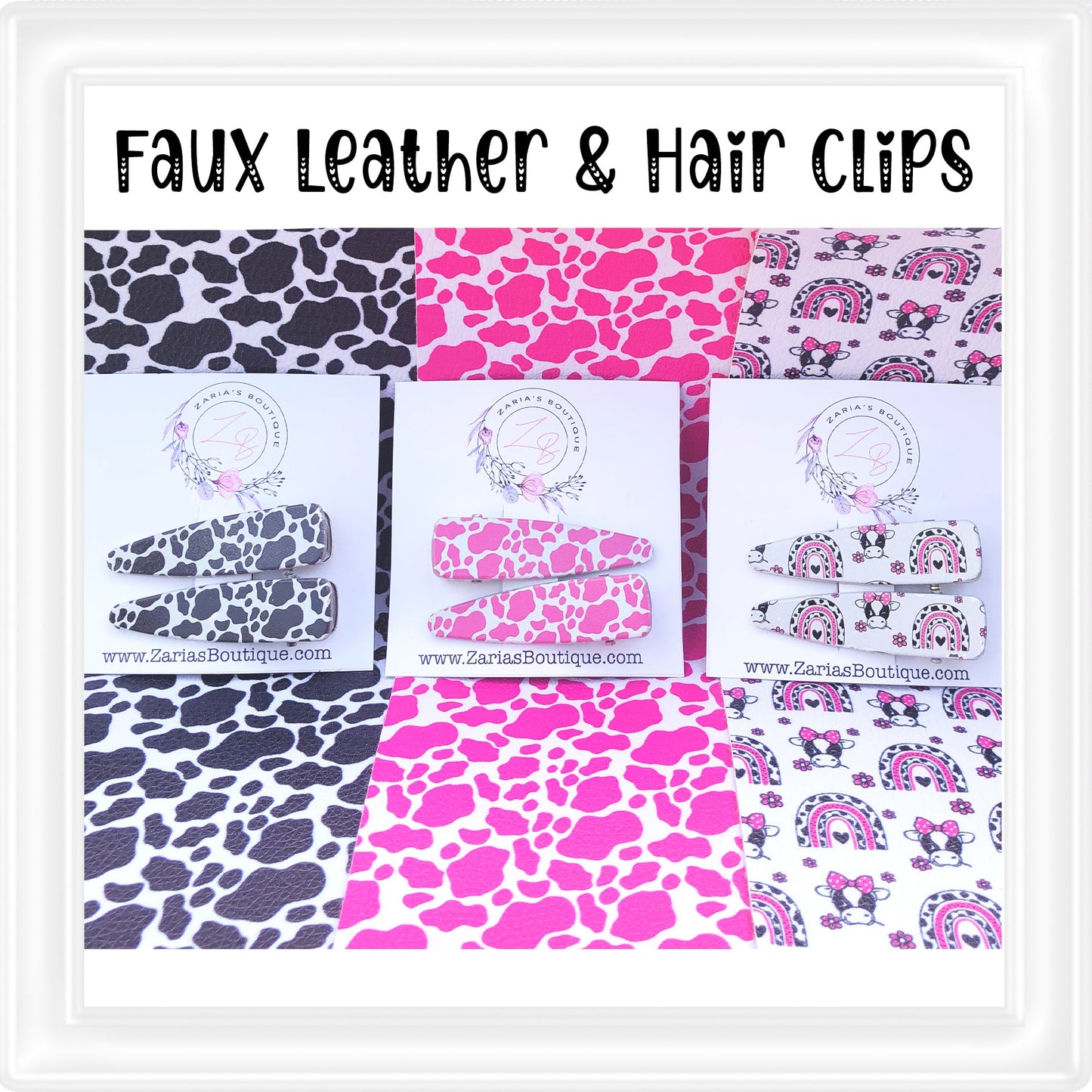⋅ EXCLUSIVE ⋅ Pink & White Cow Hide ⋅ Premium Hair Clips
