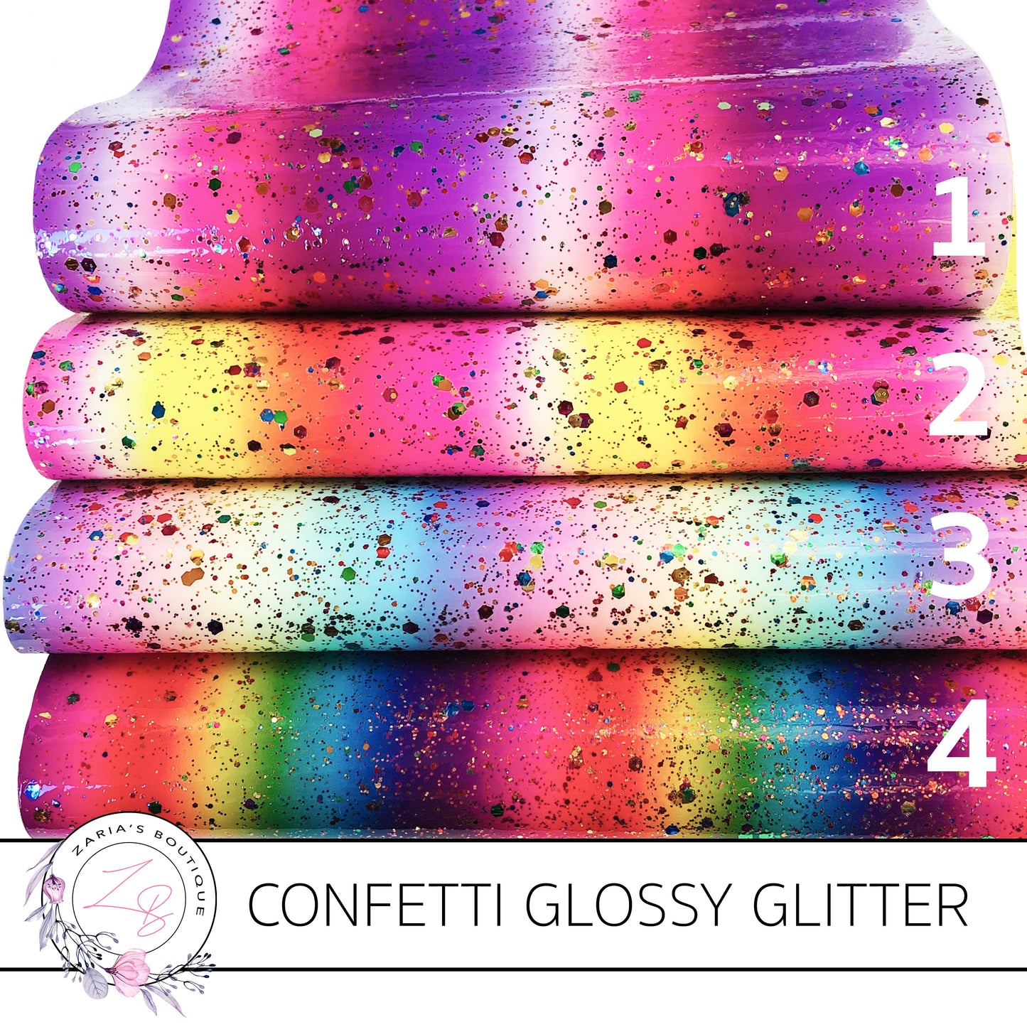 Confetti Glossy Glitter ~ Multi-Colour Rainbow Stripes ~ 4 Colours
