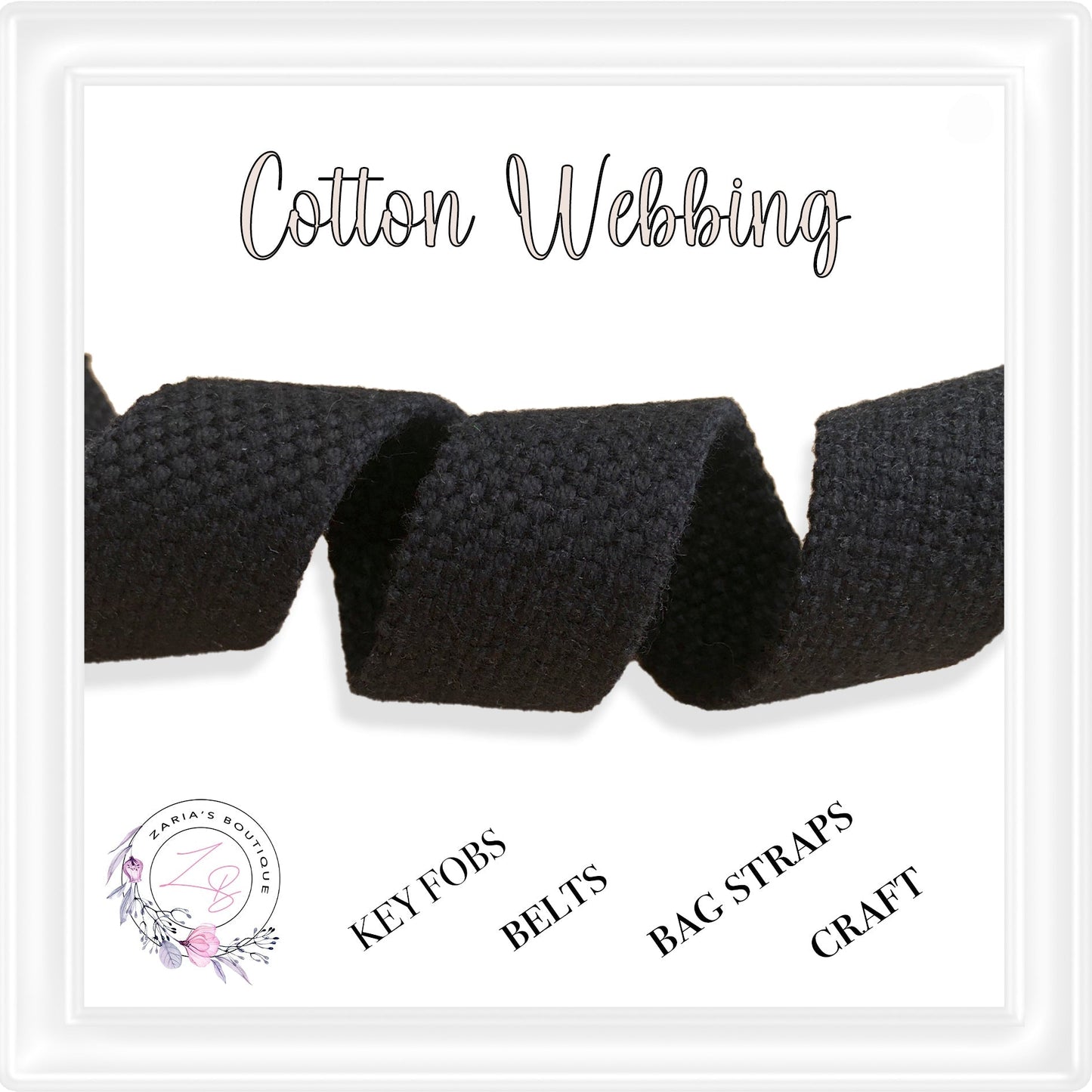 ⋅ 25mm Cotton Webbing ⋅ White ⋅ per Metre