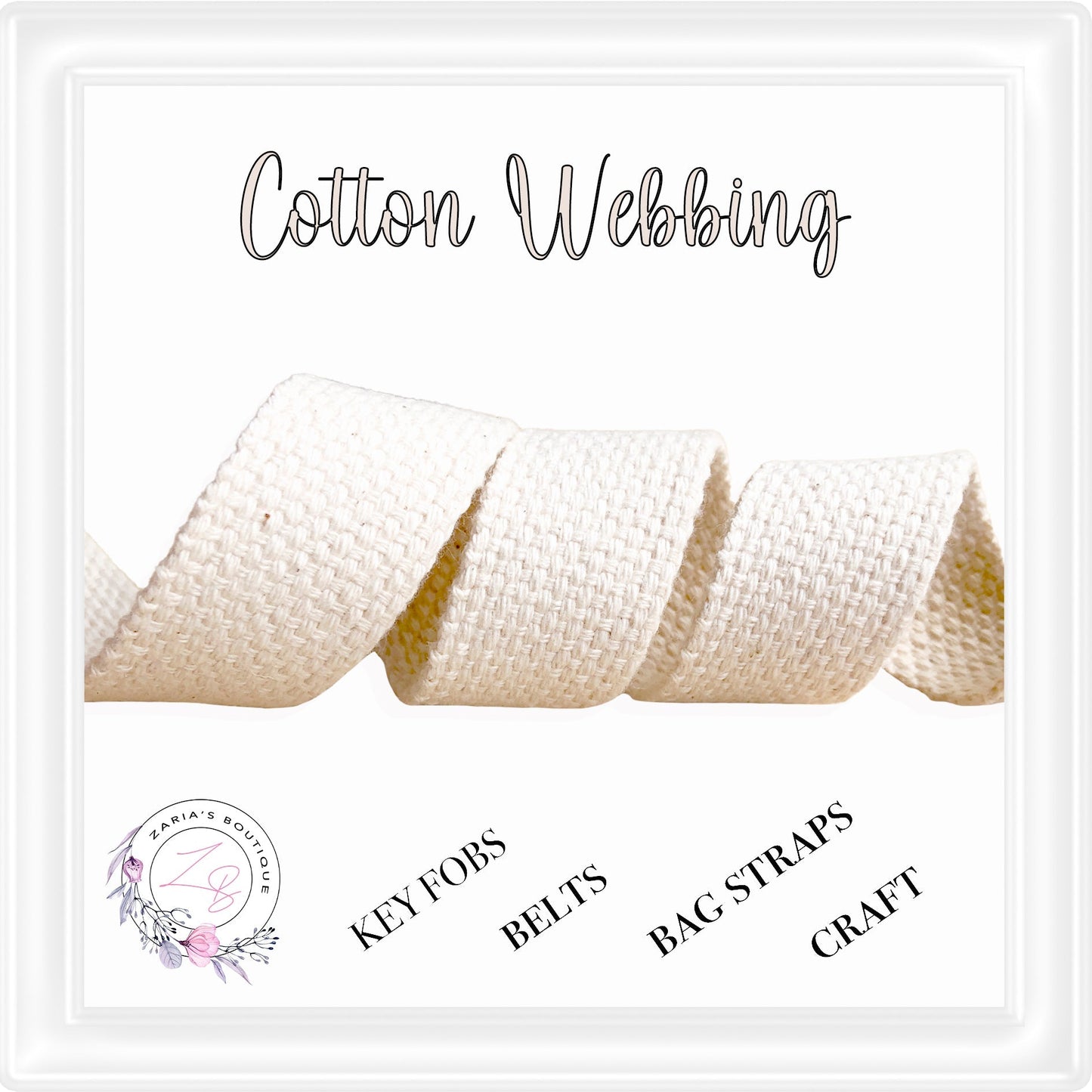 ⋅ 25mm Cotton Webbing ⋅ White ⋅ per Metre