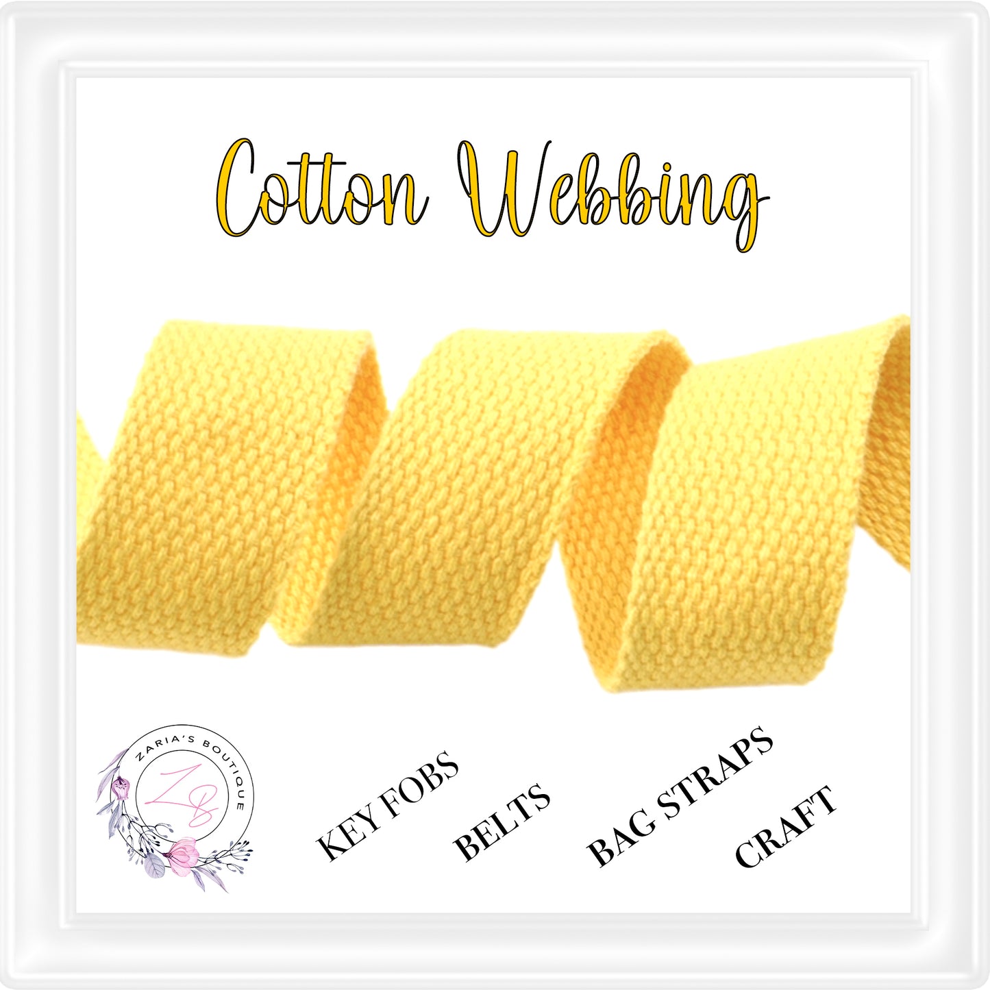 ⋅ 25mm Cotton Webbing ⋅ Sunshine Yellow ⋅ per Metre