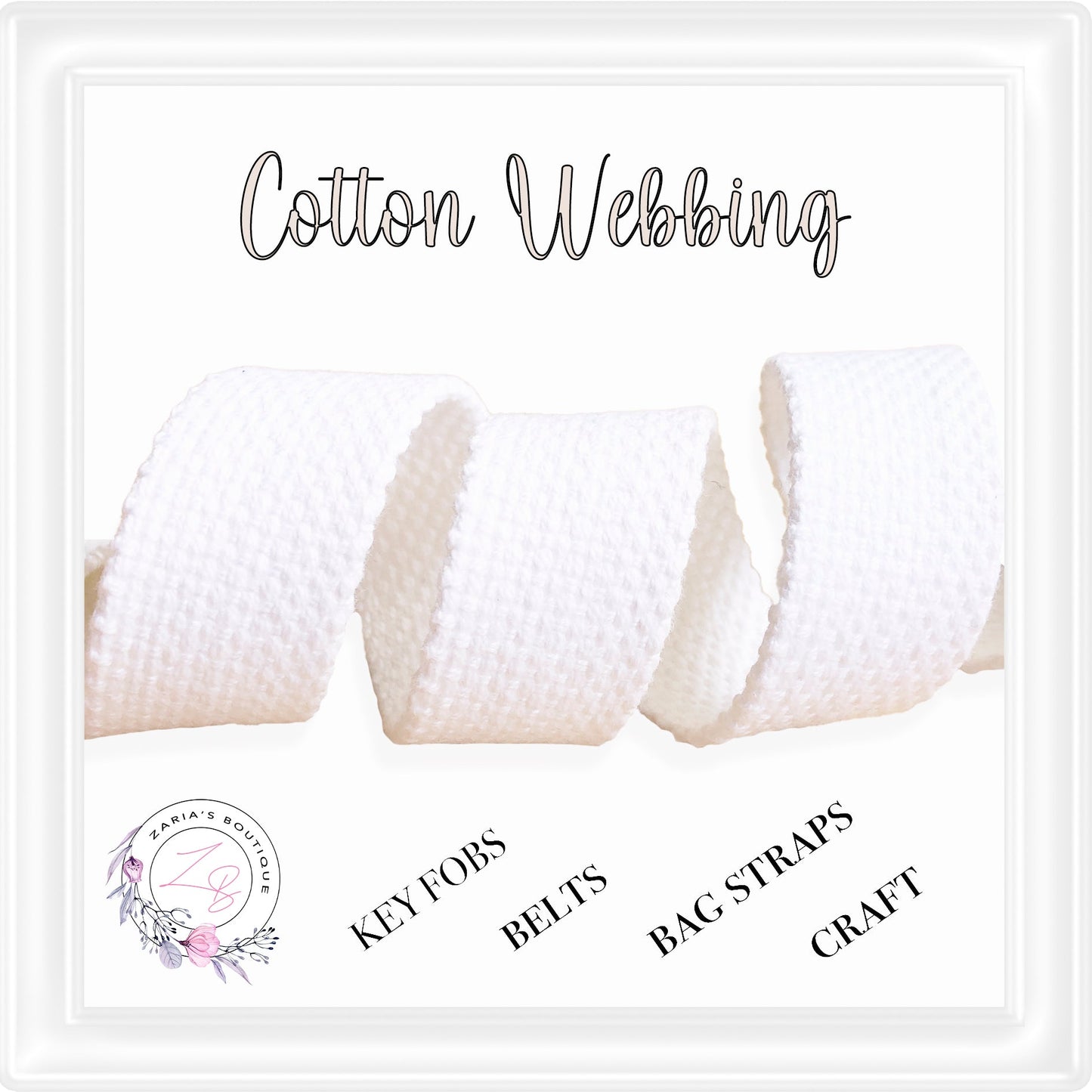 ⋅ 25mm Cotton Webbing ⋅ White ⋅ per Metre