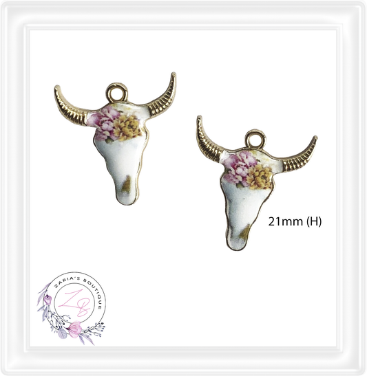 ⋅ Floral Boho  Skulls ⋅ Cow Cattle Charms ⋅ Cattle Embellishments ⋅ 2 pieces