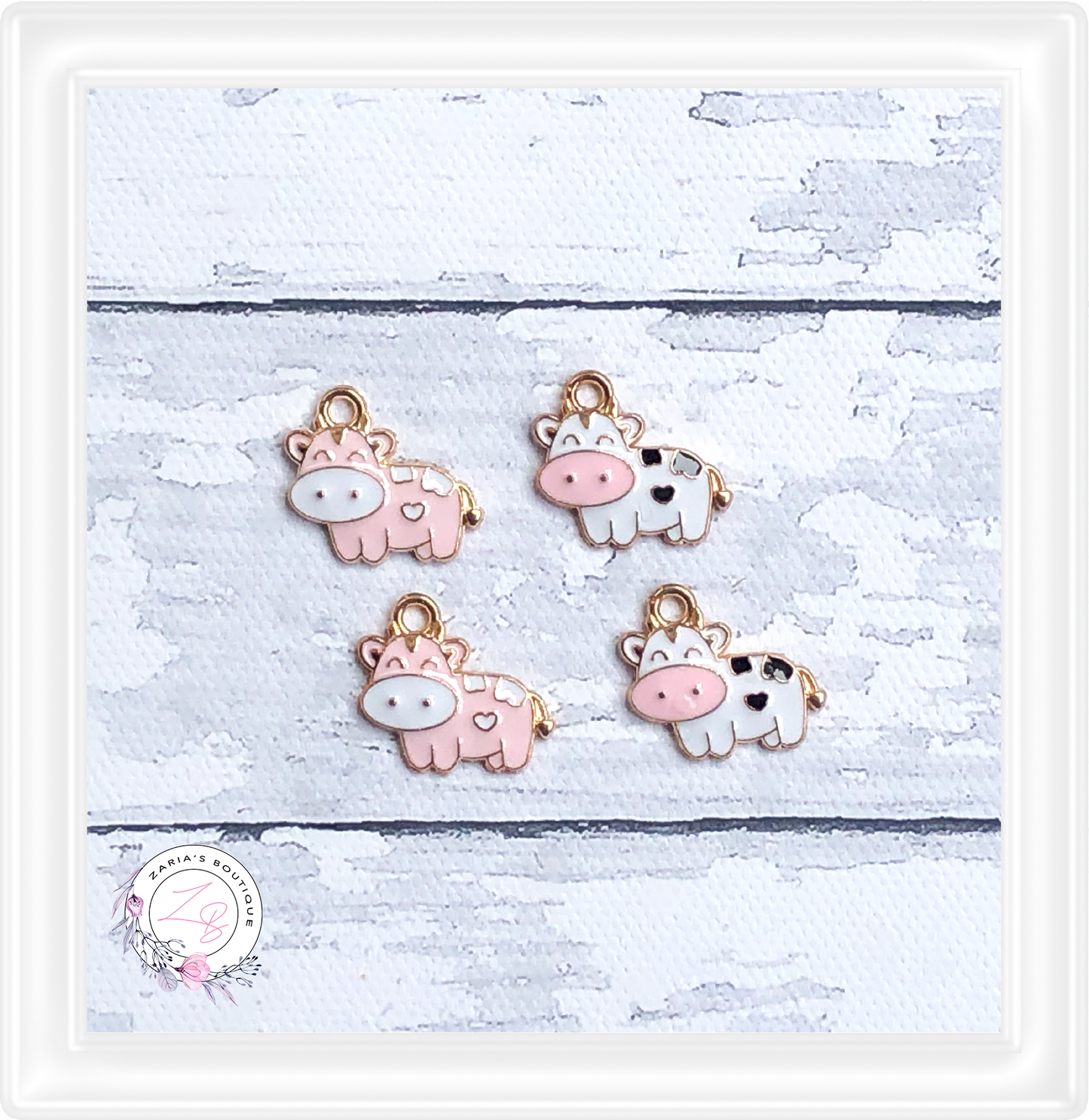 ⋅ Cute Enamel Cow Charms ⋅ Earring Pendant Bow Dangle ⋅ Metal ⋅ 2 Pieces ⋅