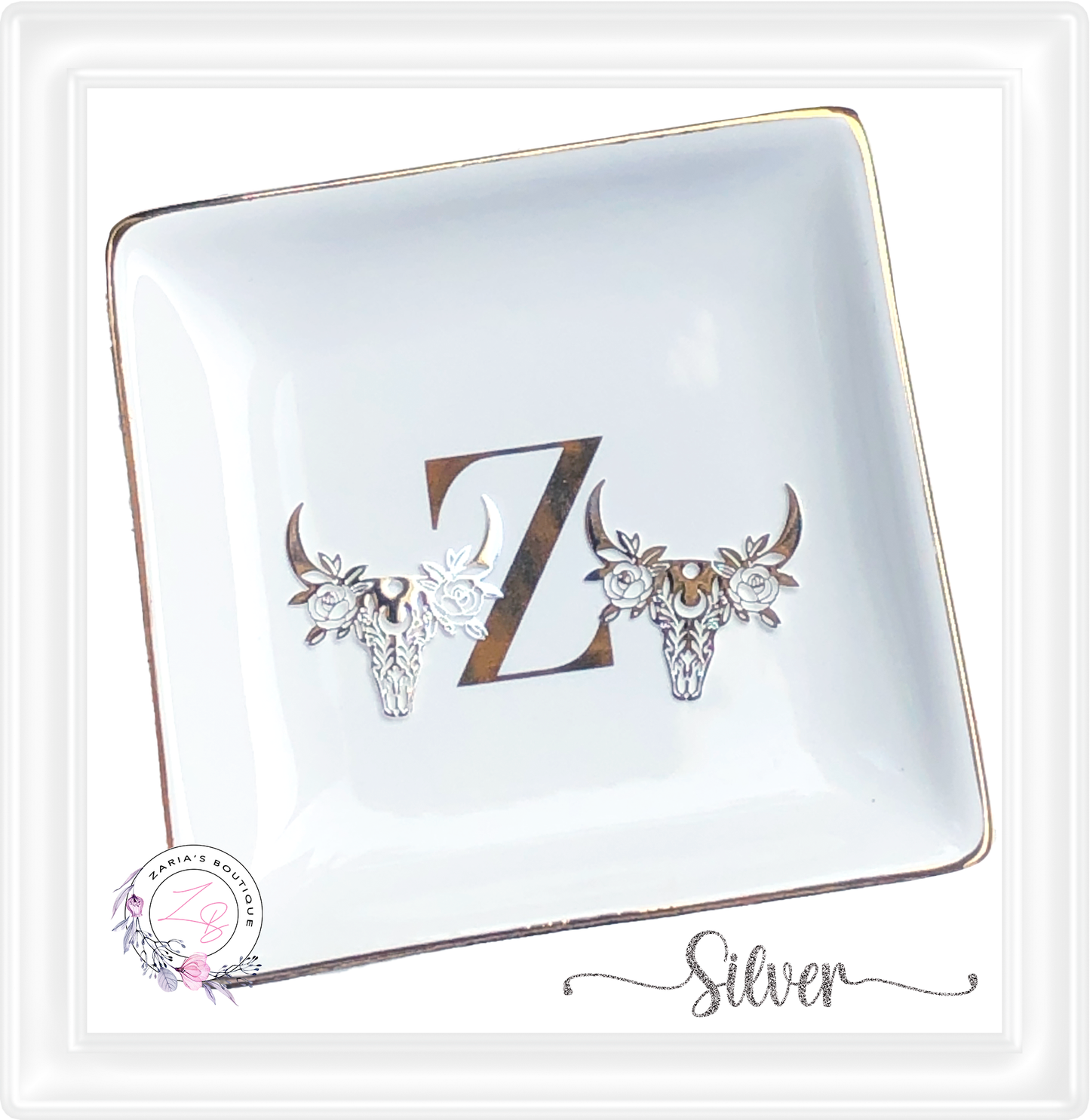 ⋅ Floral Cow Skulls ⋅ Silver Boho Metal Earring Embellishments ⋅ 2 pieces