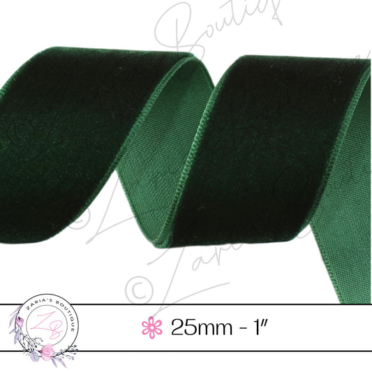 ⋅ Dark Green Velvet Ribbon ⋅ 25mm ⋅ 1 inch ⋅ Per Metre ⋅ Christmas Collection ⋅