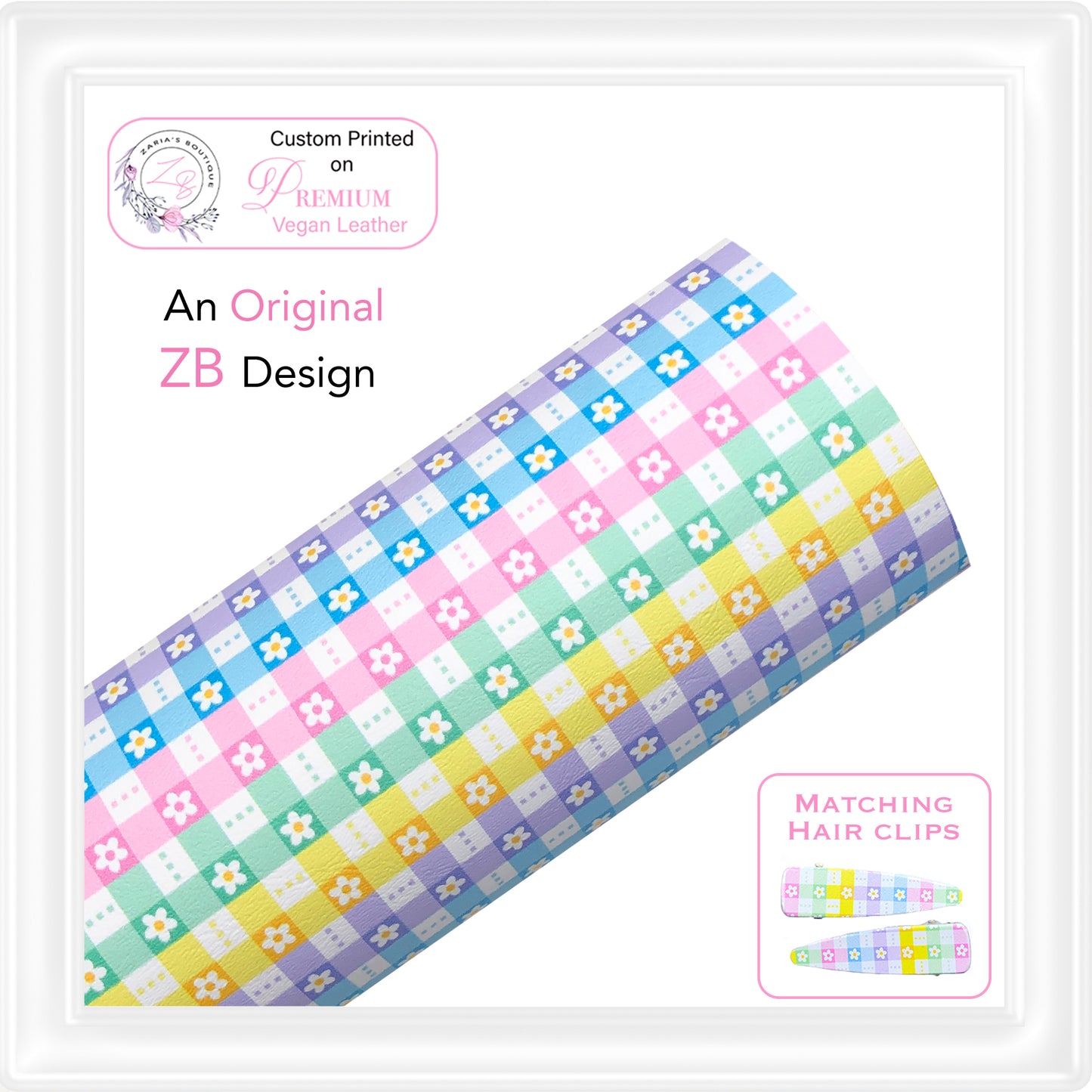 ⋅ Daisy Gingham ⋅ Custom Printed Vegan Faux Leather & Hair Clips ⋅