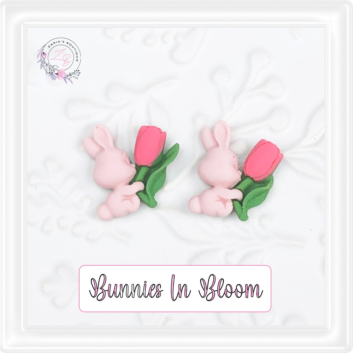⋅ Sweet Bunny & Tulip ⋅ Flatback Resin Bow Embellishments ⋅ 2 pieces