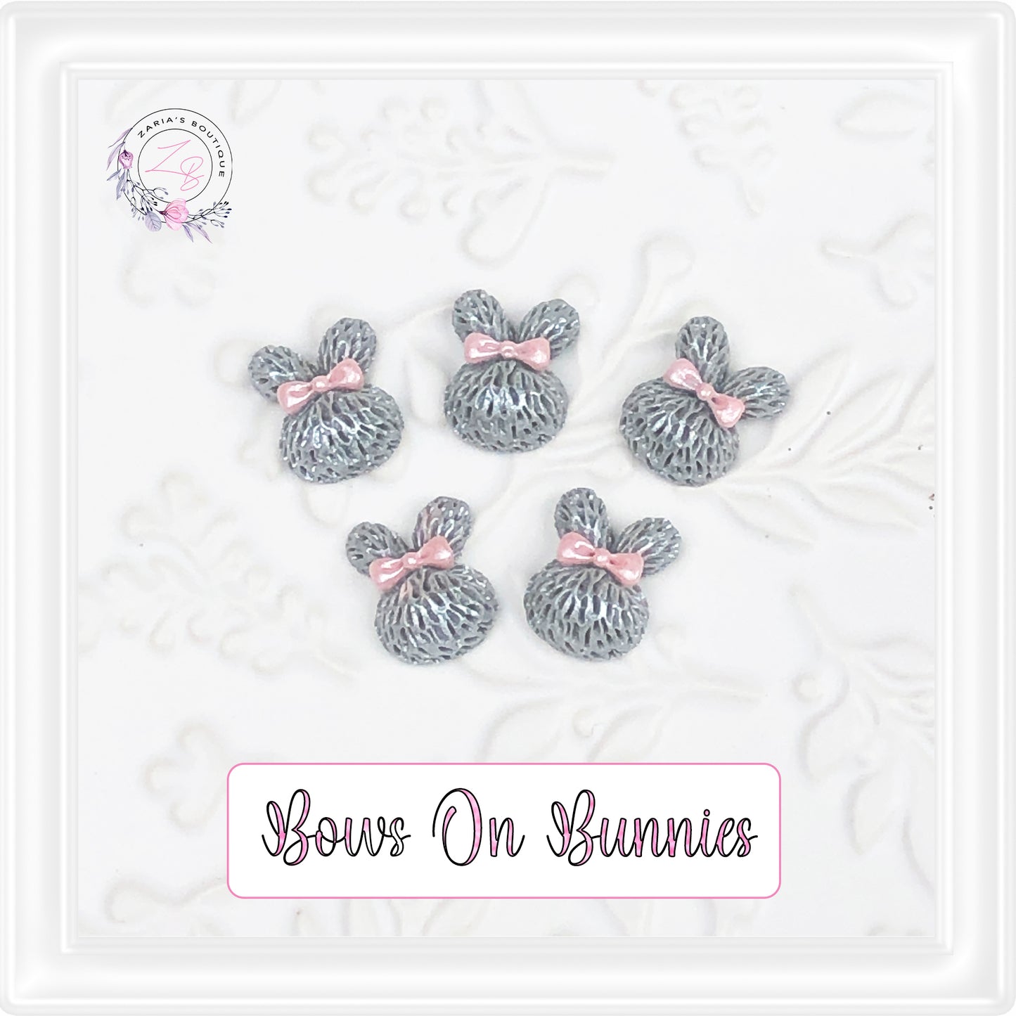 ⋅ Bows On Bunnies ⋅ Flat Back Cabochon Resin Embellishments ⋅ 5 pieces ⋅