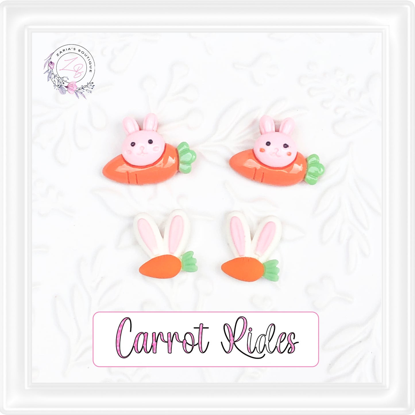 ⋅ Carrot Rides ⋅ Flat Back Cabochon Resin Vegetable Embellishments ⋅ 2 pieces ⋅