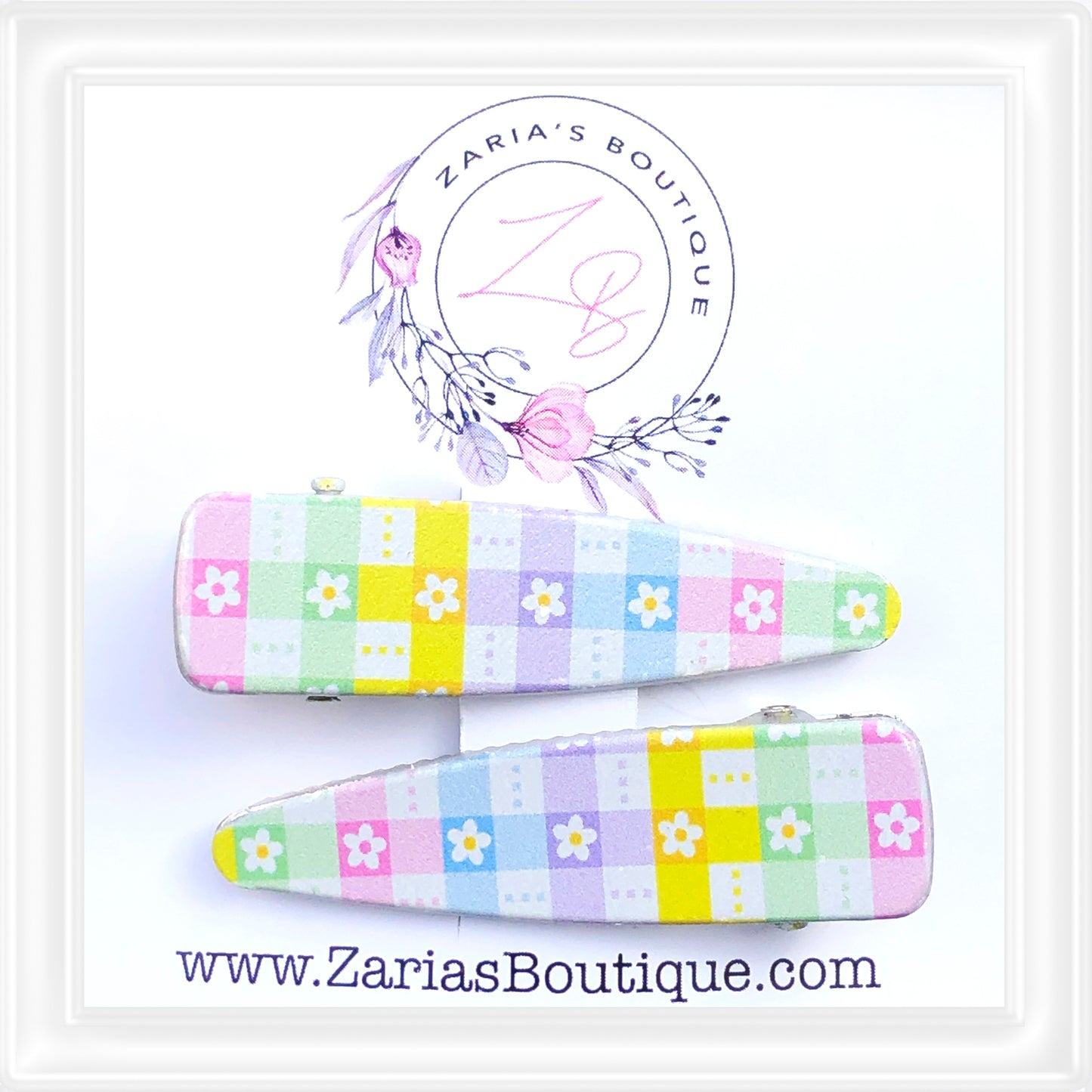 ⋅ Daisy Gingham ⋅ Custom Printed Vegan Faux Leather & Hair Clips ⋅