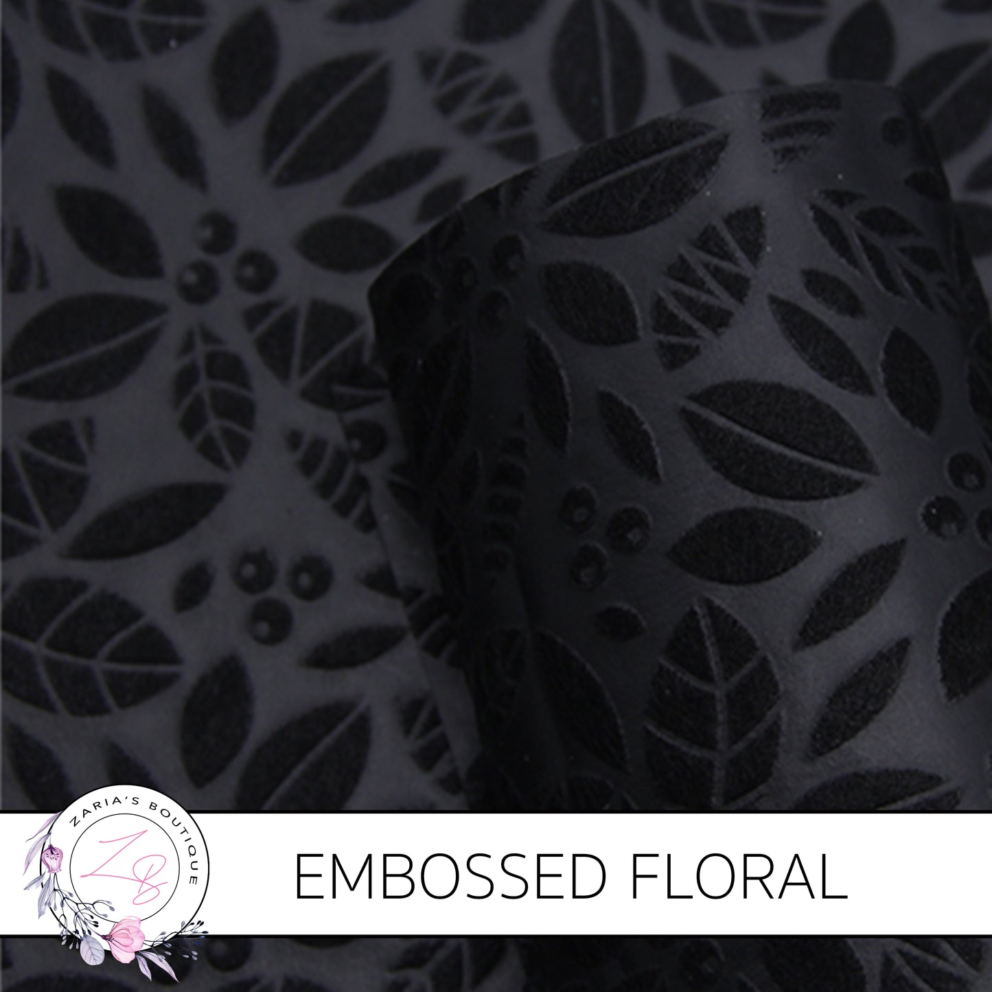 Embossed Flowers • Black • Thin Floral Craft Fabric