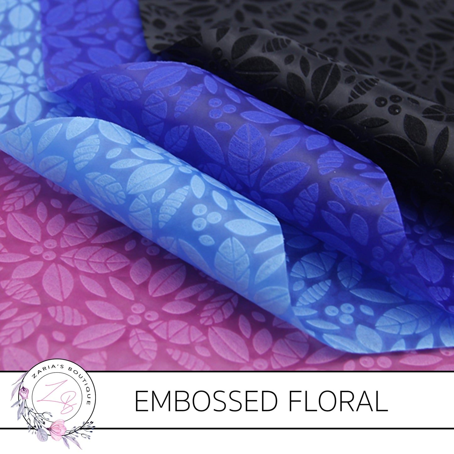 Embossed Flowers • Black • Thin Floral Craft Fabric