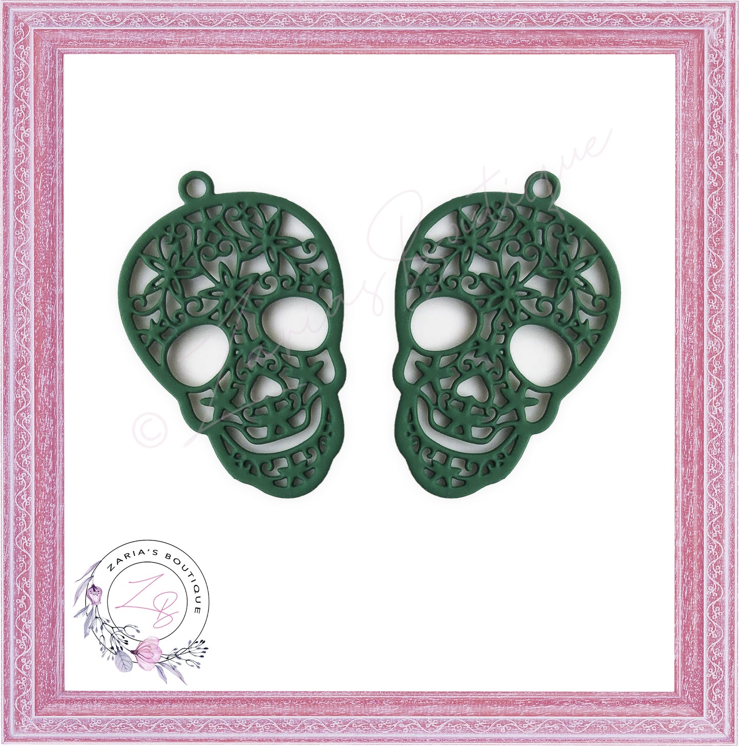 ⋅ Emerald Green Skull Earring Pendant Charms ⋅ Metal ⋅ 2 Pieces ⋅