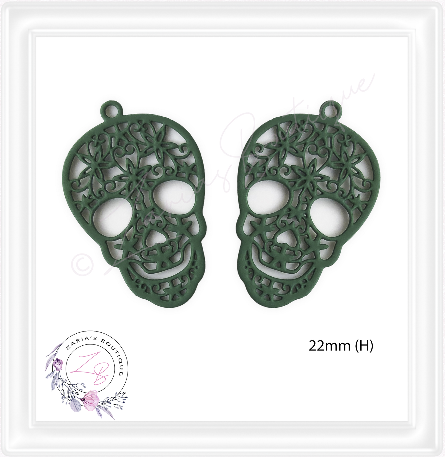 ⋅ Emerald Green Skull Earring Pendant Charms ⋅ Metal ⋅ 2 Pieces ⋅