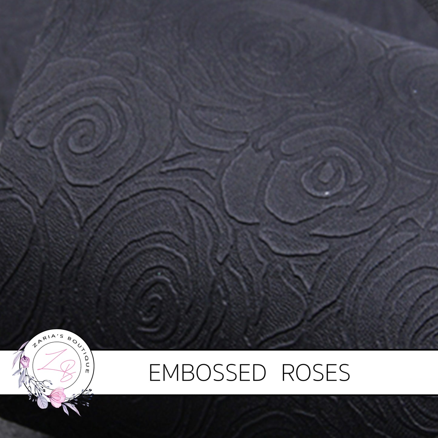 Embossed Roses ~ Black ~ PU Faux Leather Leatherette Pleather