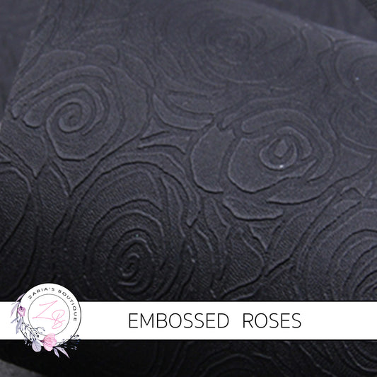 Embossed Roses ~ Black ~ PU Faux Leather Leatherette Pleather