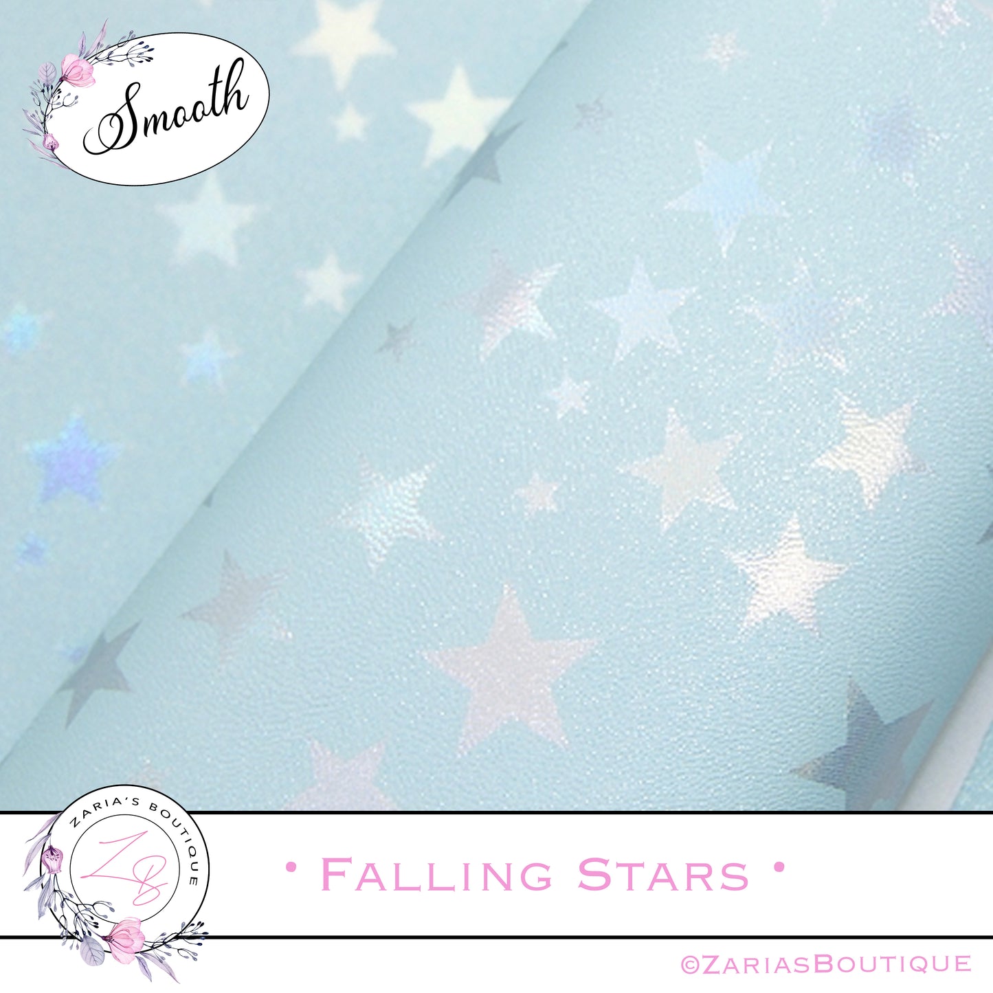 ⋅ Falling Stars ⋅ Metallic Pearl Blue ⋅ Vegan Synthetic Bow Leather Leatherette