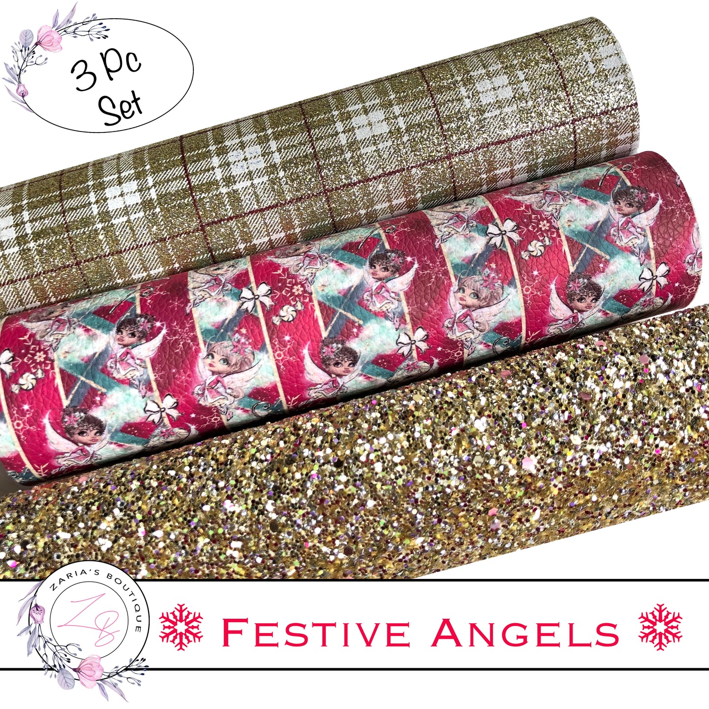 Christmas Angels Vegan Faux Leather ~ Red