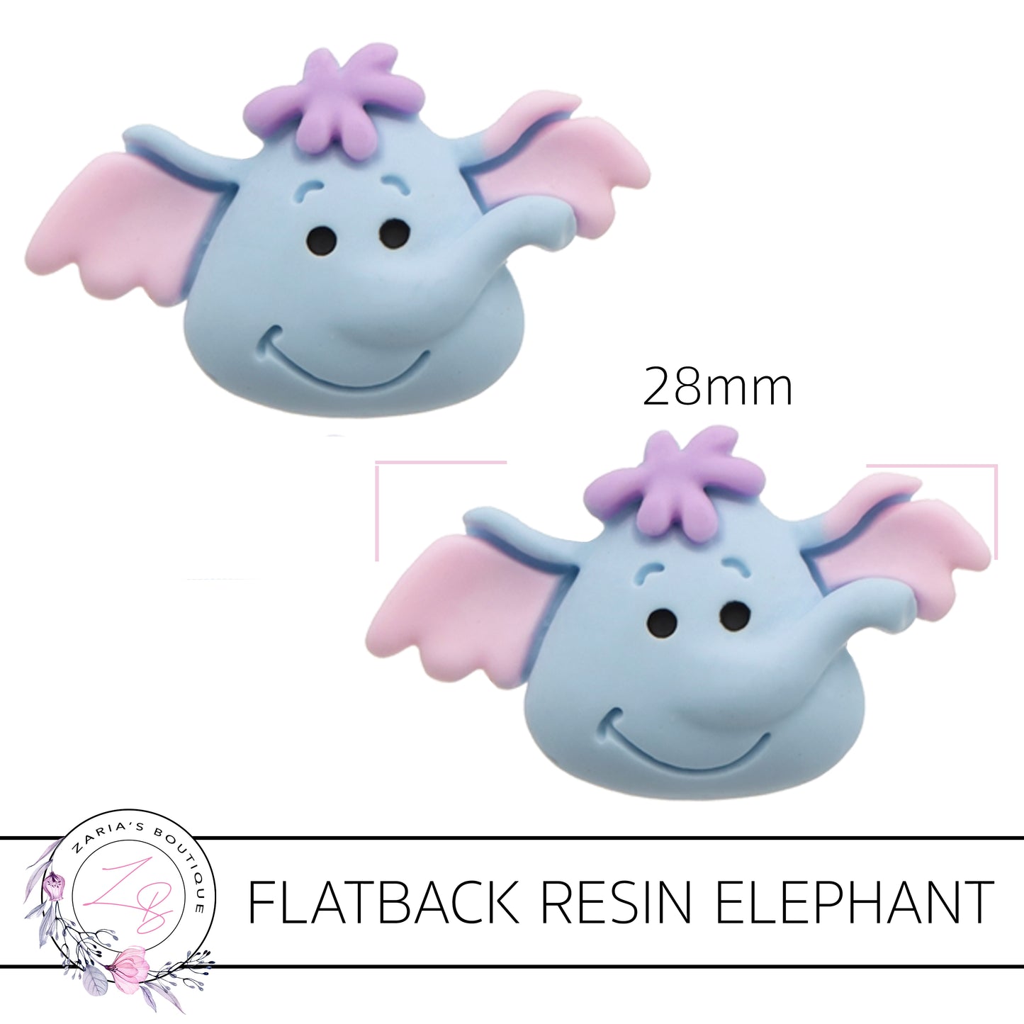 Elephant ~ Flatback Resin Embellishments ~ x 2 pieces