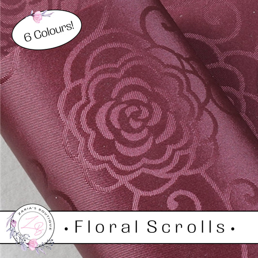 ⋅ Floral Scrolls ⋅Silky Faux Leather ⋅ Burgundy ⋅