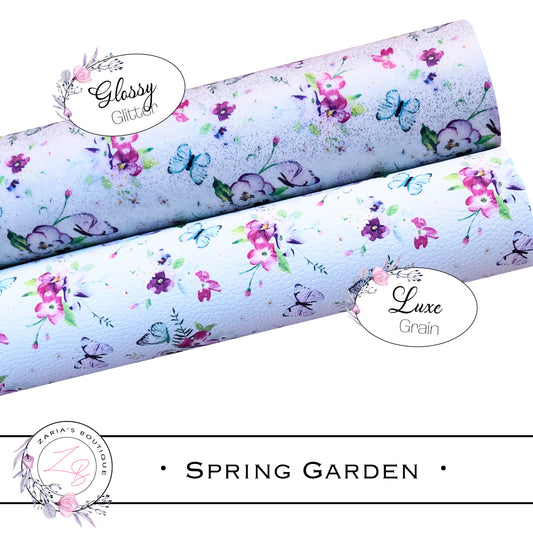 ⋅ Spring Garden ⋅ Blue Pansies & Butterflies ⋅ Floral Luxe Grain or Smooth Glossy Glitter ⋅